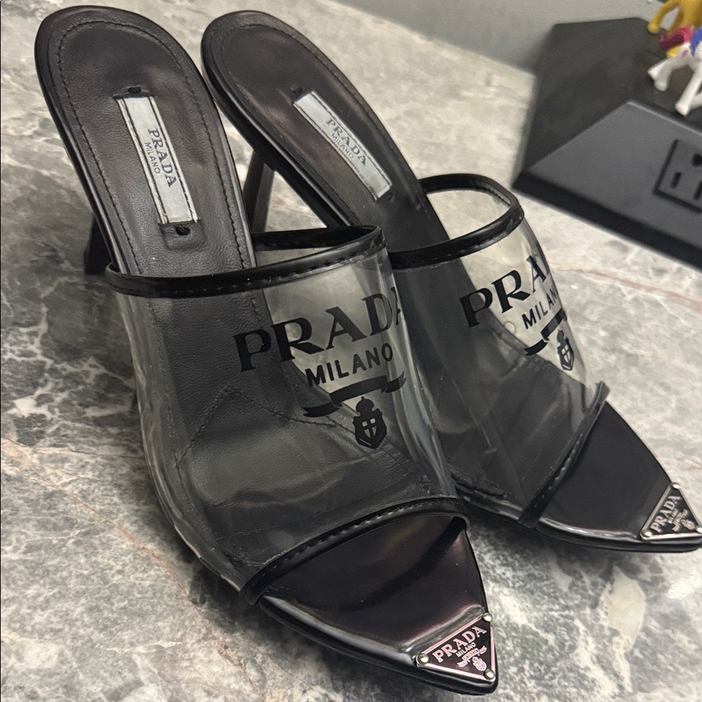 Prada Women's Black and Clear Heels